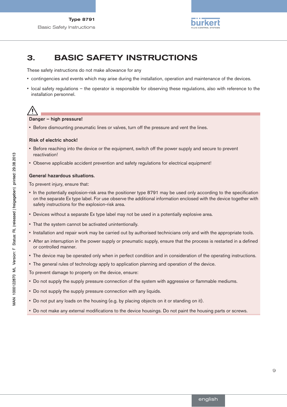 Basic safety instructions | Burkert Type 8791 User Manual | Page 9 / 184