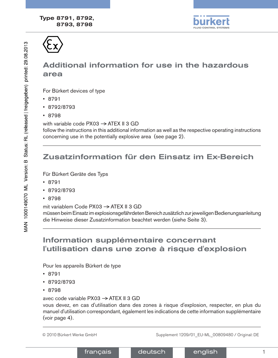 Burkert Type 8798 User Manual | 4 pages