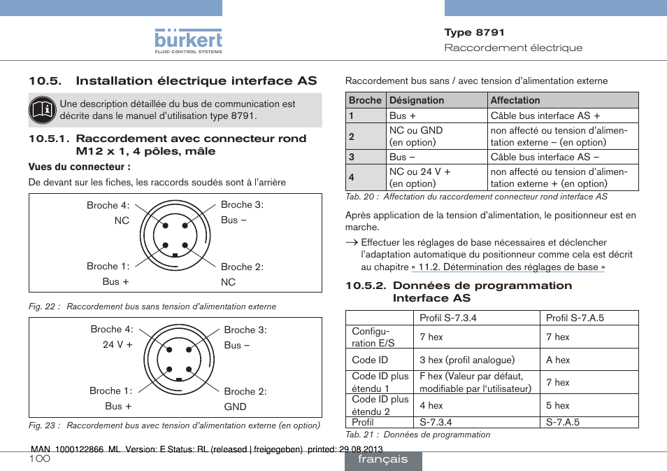 Installation électrique interface as | Burkert Type 8791 User Manual | Page 100 / 106