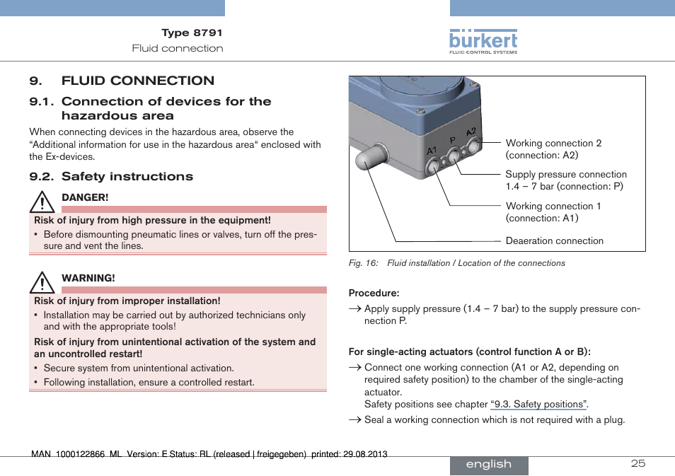 Fluid connection | Burkert Type 8791 User Manual | Page 25 / 106
