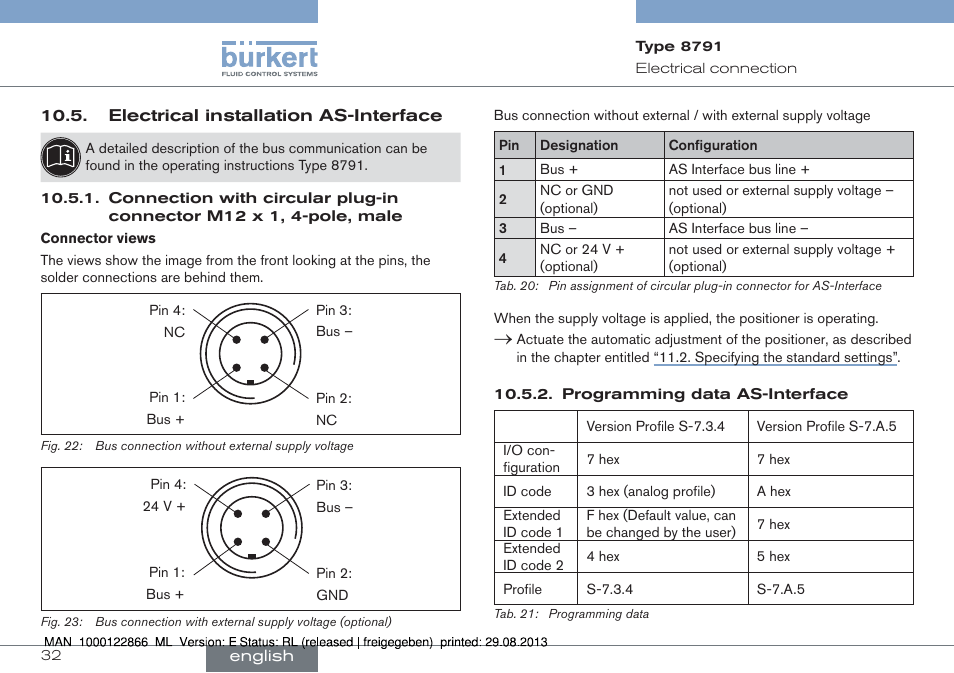 Electrical installation as-interface | Burkert Type 8791 User Manual | Page 32 / 106