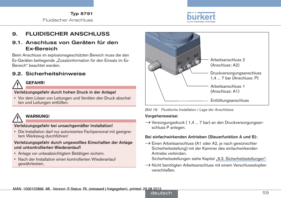 Fluidischer anschluss | Burkert Type 8791 User Manual | Page 59 / 106