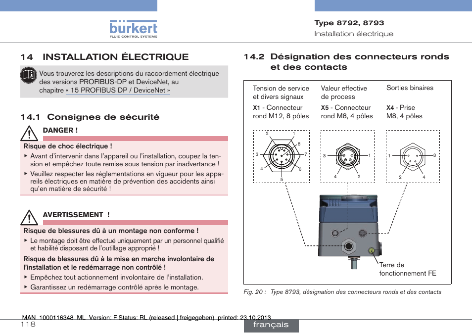 14 installation électrique | Burkert Type 8793 User Manual | Page 118 / 136