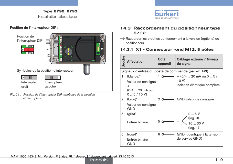 3 raccordement du positionneur type 8792 | Burkert Type 8793 User Manual | Page 119 / 136