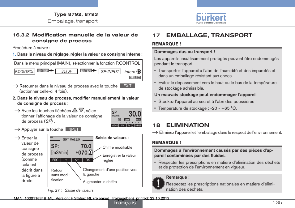 17 emballage, transport, 18 elimination | Burkert Type 8793 User Manual | Page 135 / 136