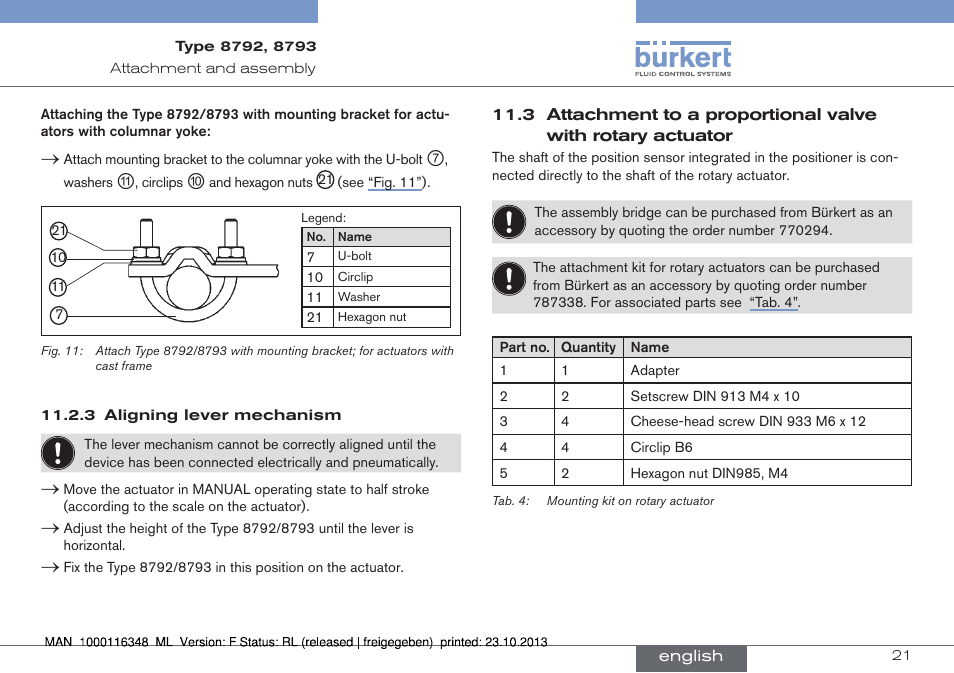 3 attachment to a proportional valve with rotary, Actuator | Burkert Type 8793 User Manual | Page 21 / 136