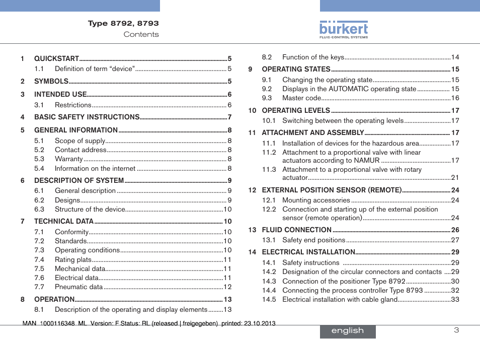 English | Burkert Type 8793 User Manual | Page 3 / 136