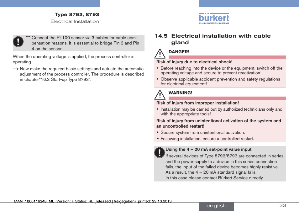 5 electrical installation with cable gland | Burkert Type 8793 User Manual | Page 33 / 136