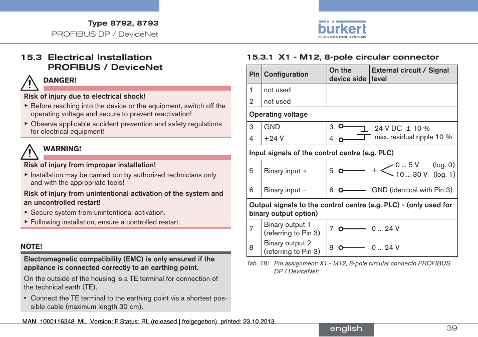 3 electrical installation profibus / devicenet | Burkert Type 8793 User Manual | Page 39 / 136