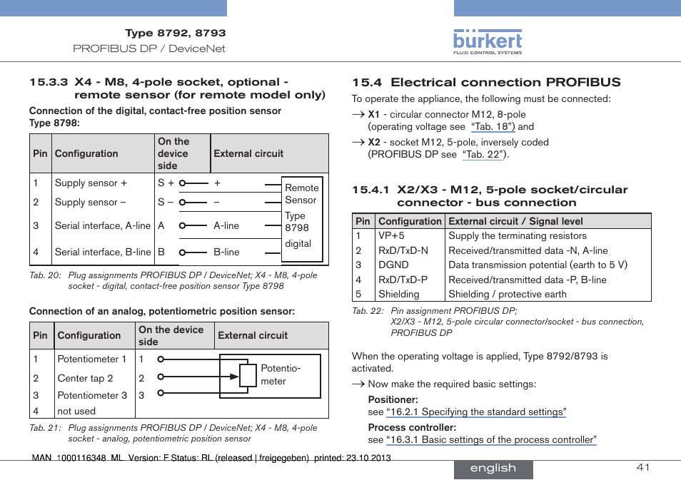 4 electrical connection profibus | Burkert Type 8793 User Manual | Page 41 / 136