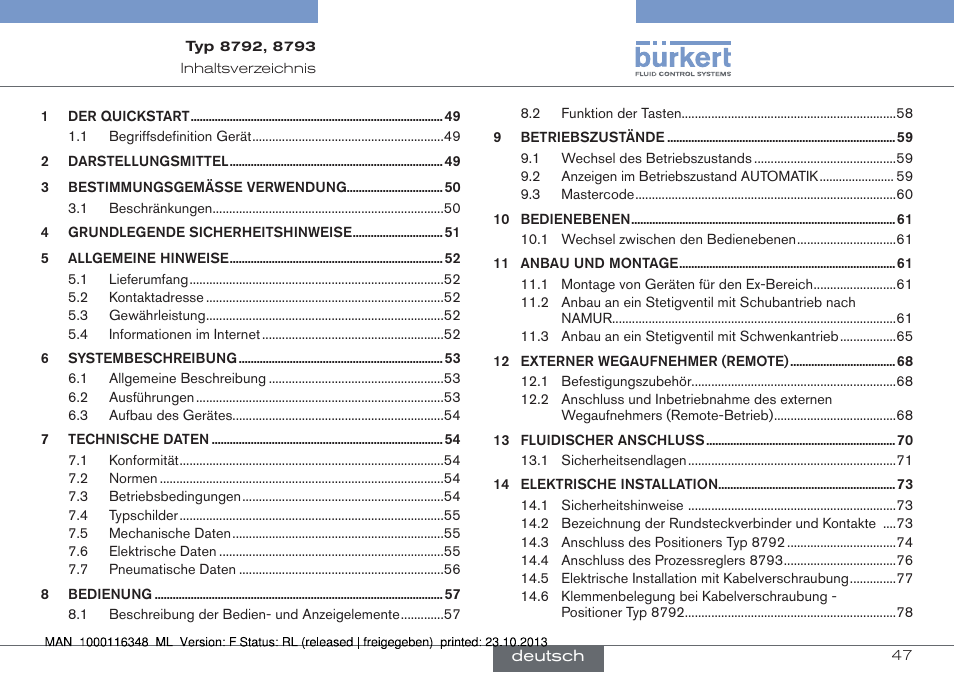 Deutsch | Burkert Type 8793 User Manual | Page 47 / 136