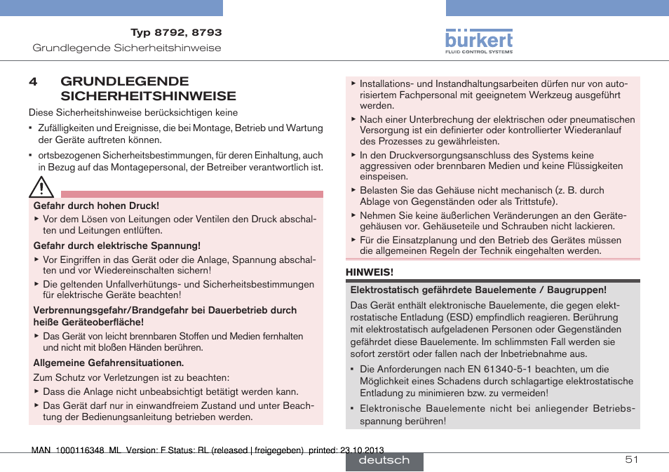 4 grundlegende sicherheitshinweise | Burkert Type 8793 User Manual | Page 51 / 136