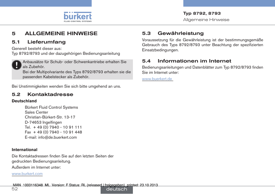 5 allgemeine hinweise | Burkert Type 8793 User Manual | Page 52 / 136