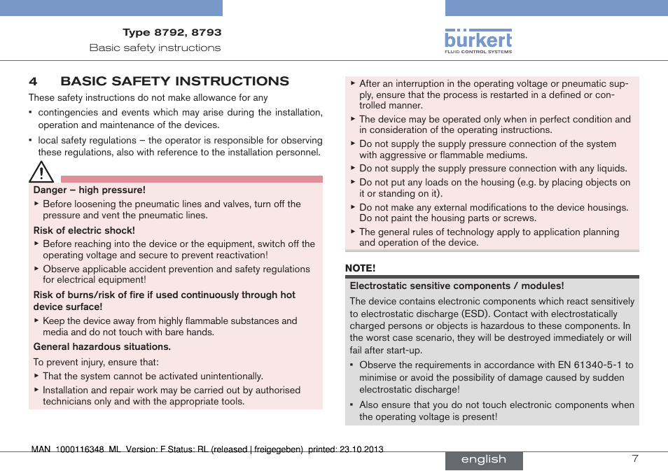 4 basic safety instructions | Burkert Type 8793 User Manual | Page 7 / 136