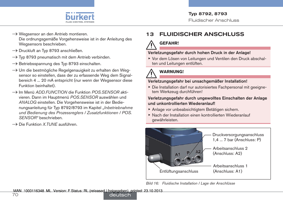 13 fluidischer anschluss | Burkert Type 8793 User Manual | Page 70 / 136