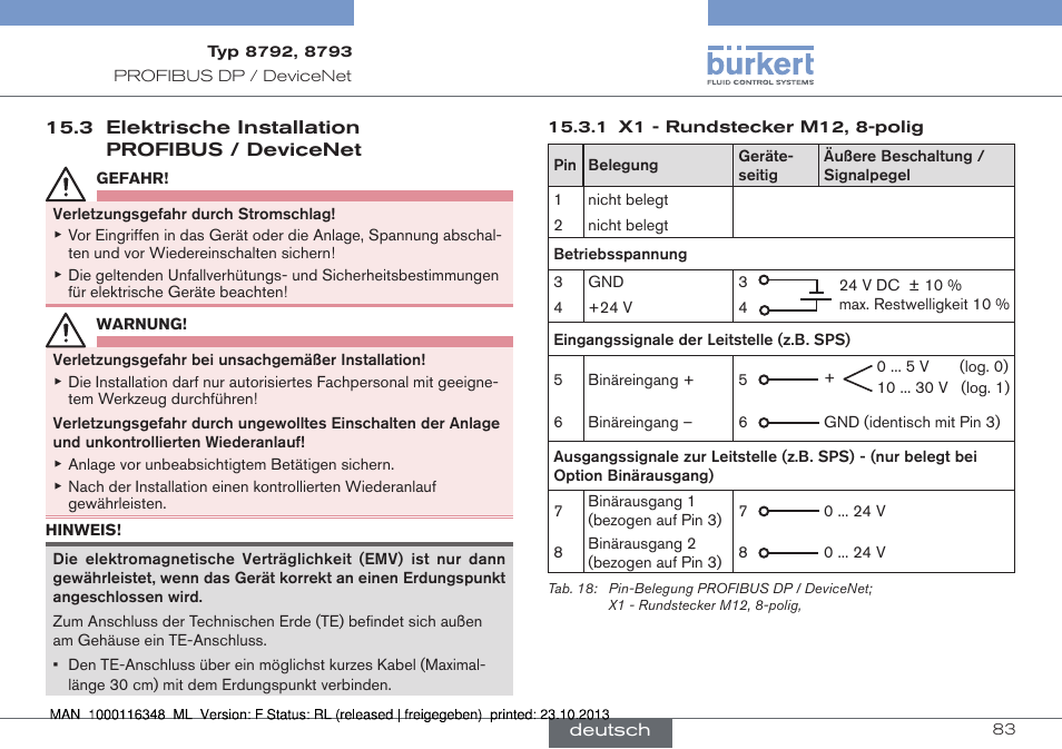 3 elektrische installation profibus / devicenet | Burkert Type 8793 User Manual | Page 83 / 136