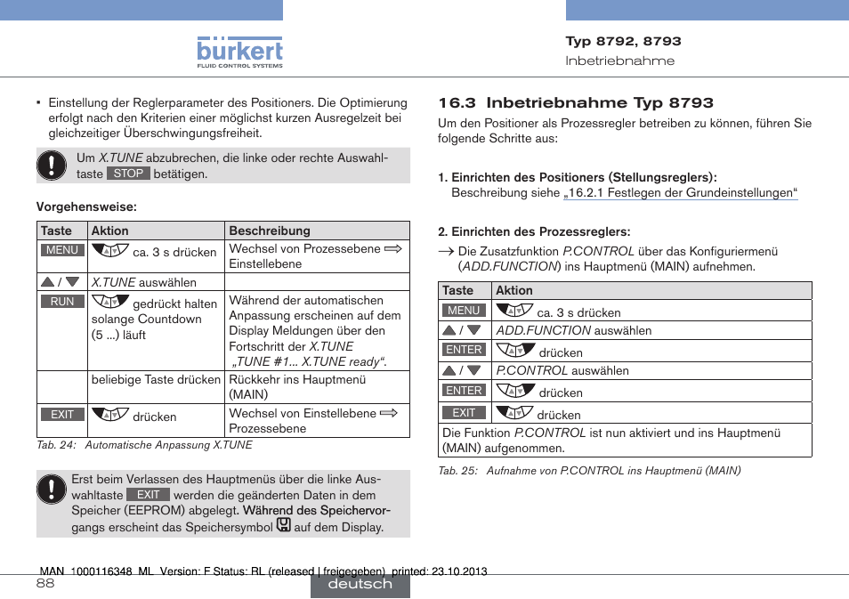 3 inbetriebnahme typ 8793 | Burkert Type 8793 User Manual | Page 88 / 136