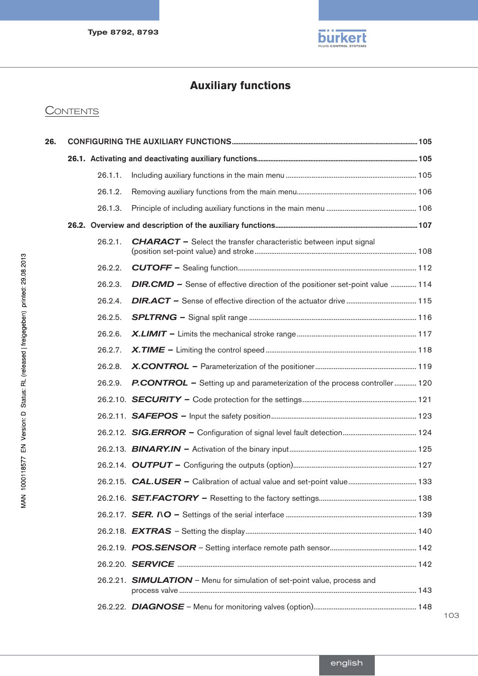 Auxiliary functions | Burkert Type 8793 User Manual | Page 103 / 252