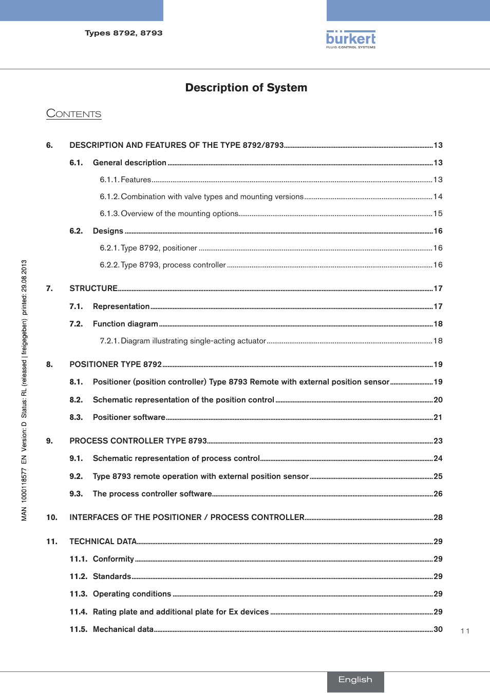 Description of system, Description of system” - “11. t | Burkert Type 8793 User Manual | Page 11 / 252