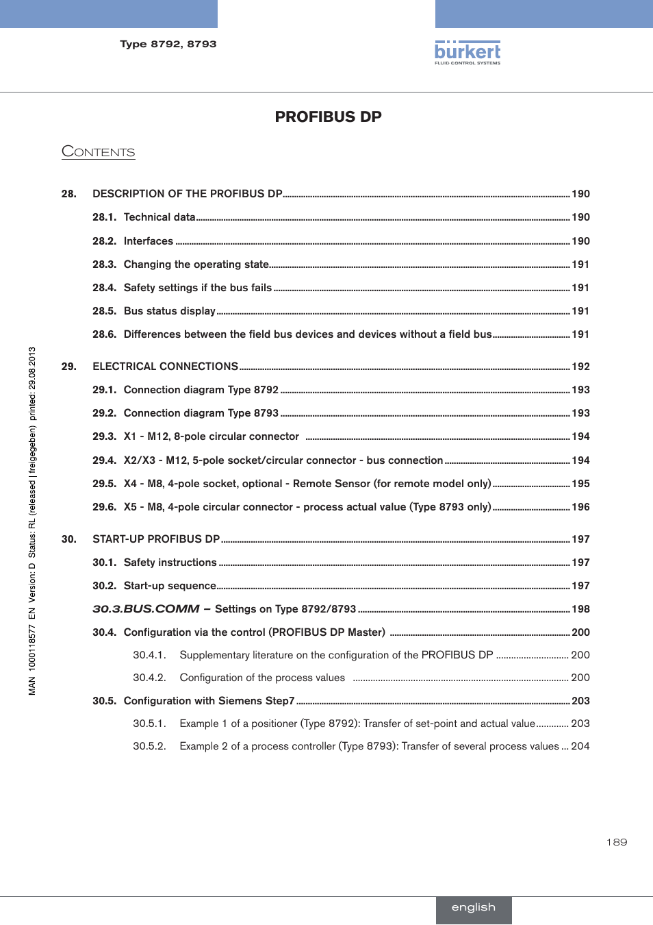 Profibus dp | Burkert Type 8793 User Manual | Page 189 / 252