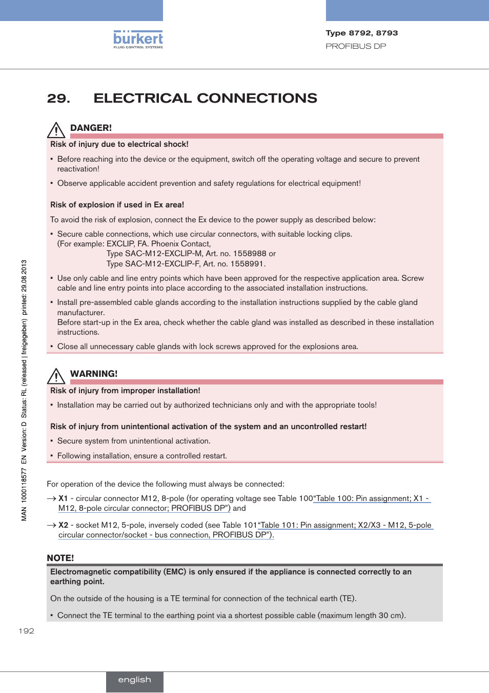Electrical connections, Electrical.connections | Burkert Type 8793 User Manual | Page 192 / 252