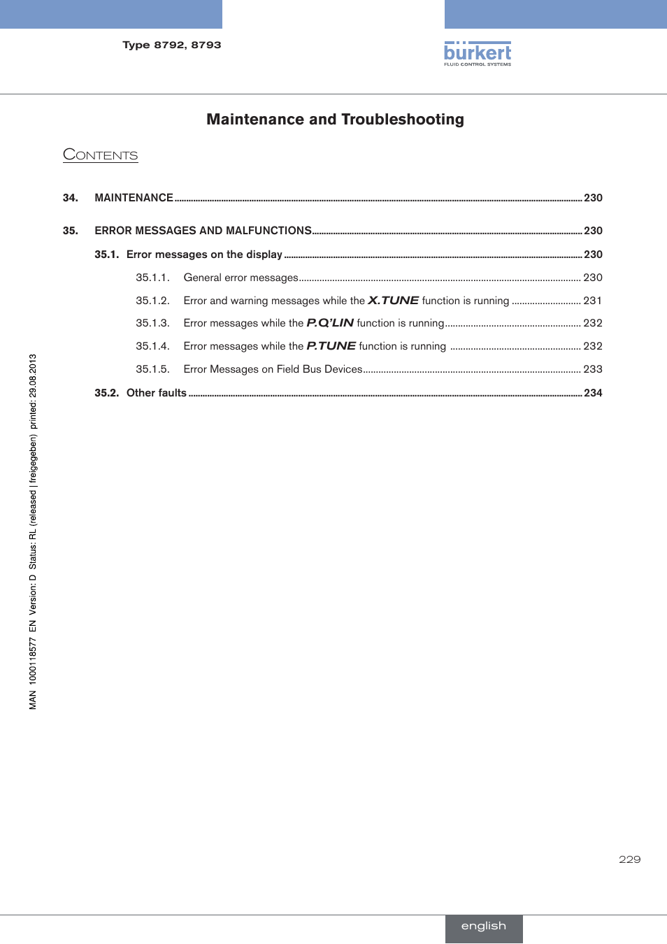 Maintenance and troubleshooting | Burkert Type 8793 User Manual | Page 229 / 252