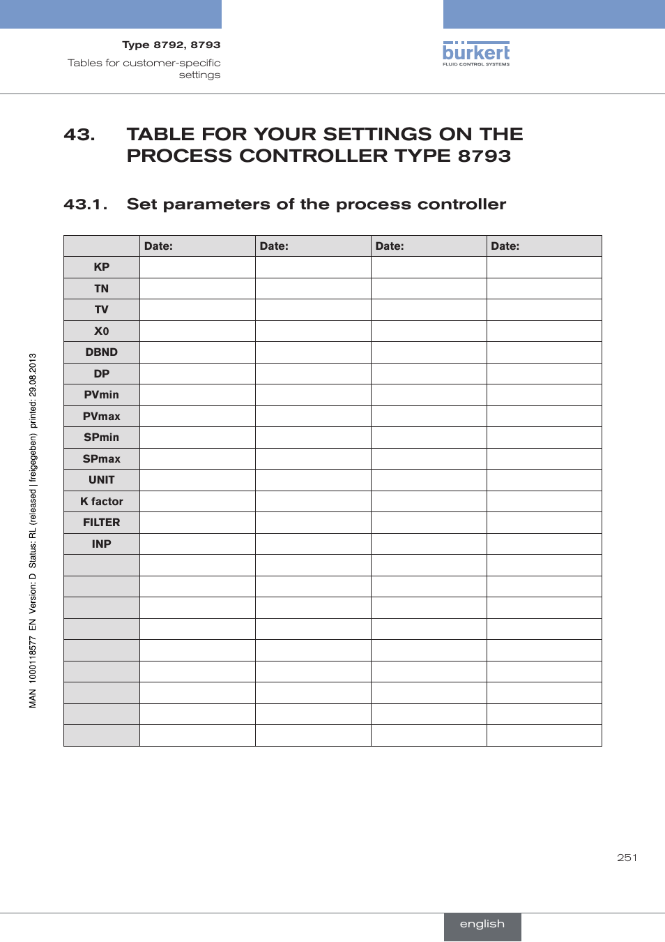 Set parameters of the process controller, . set.parameters.of.the.process.controller | Burkert Type 8793 User Manual | Page 251 / 252