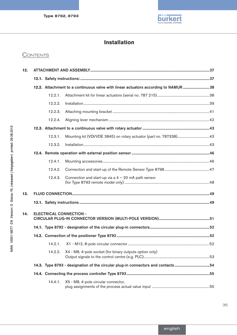 Installation | Burkert Type 8793 User Manual | Page 35 / 252