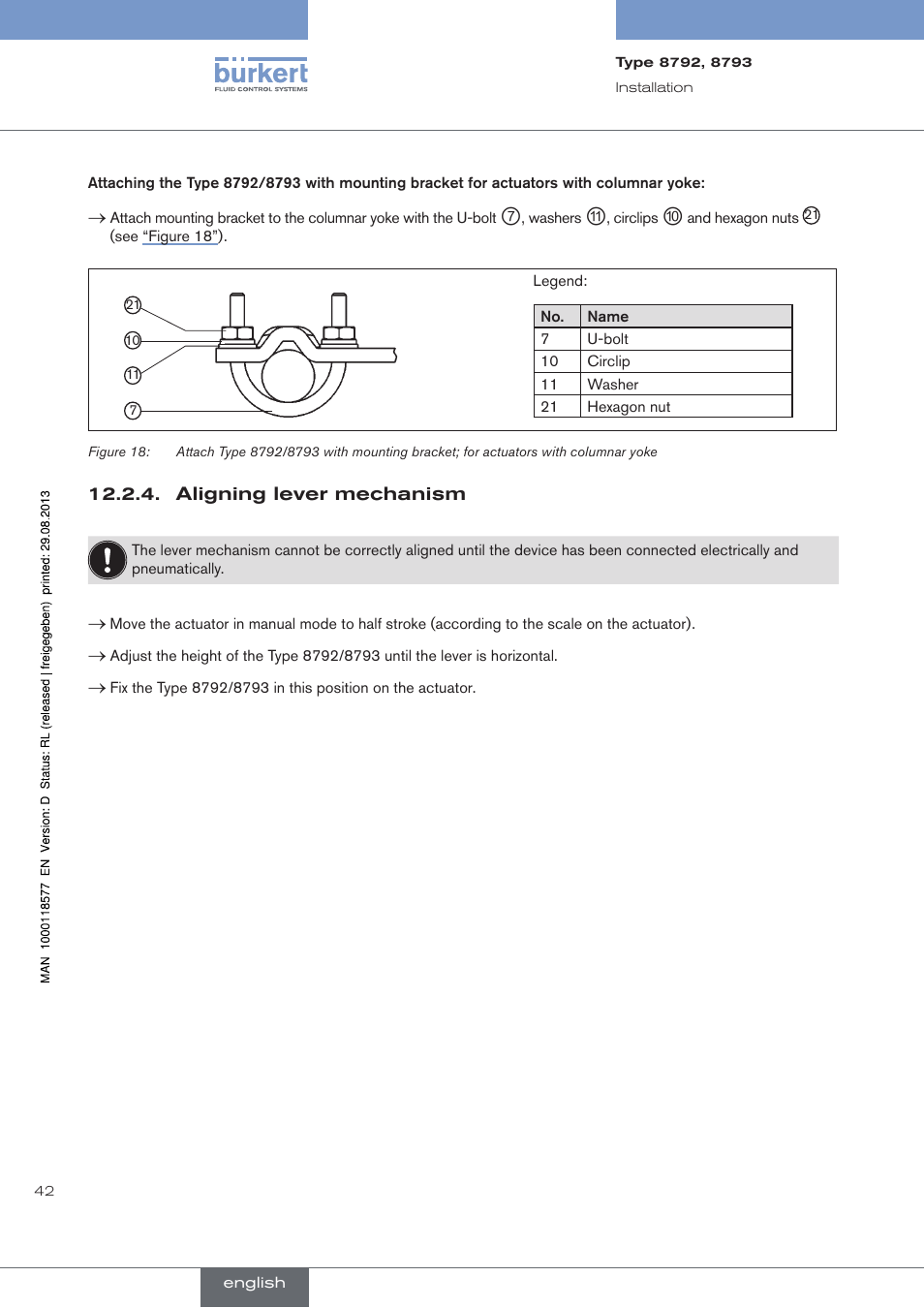 Aligning lever mechanism | Burkert Type 8793 User Manual | Page 42 / 252