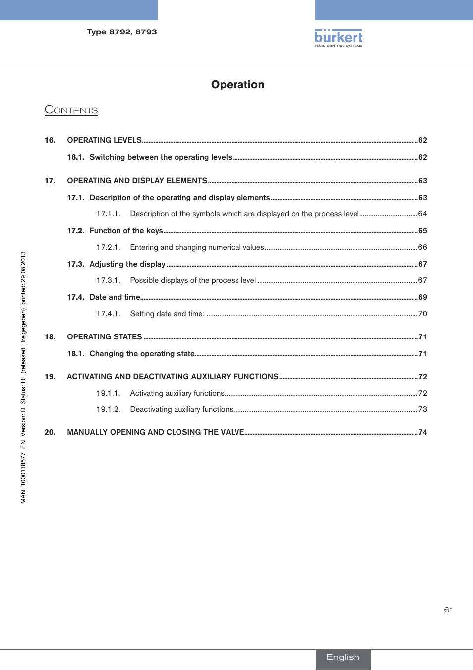 Operation | Burkert Type 8793 User Manual | Page 61 / 252