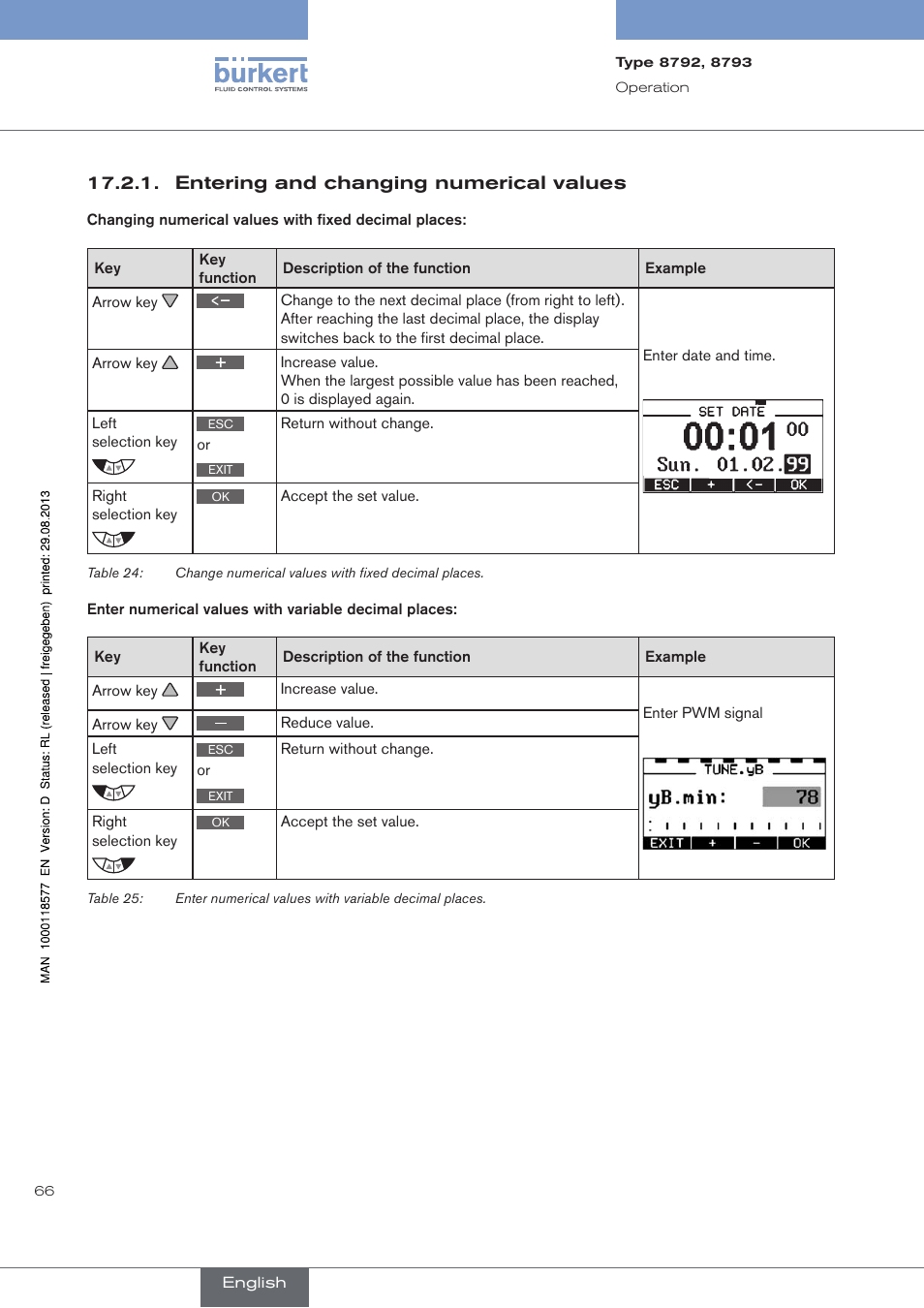 Entering and changing numerical values | Burkert Type 8793 User Manual | Page 66 / 252