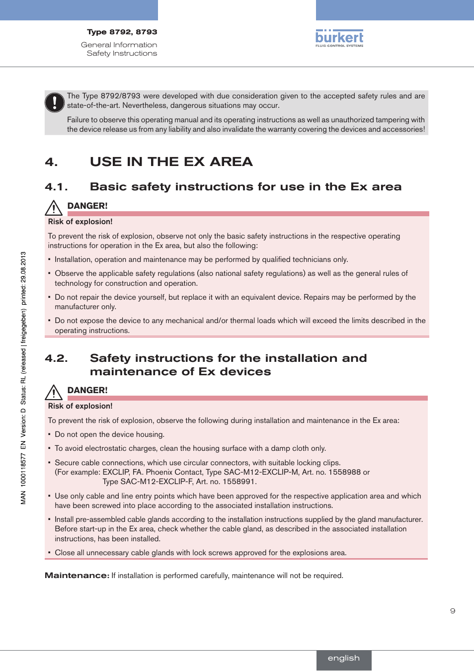 Use in the ex area, Basic safety instructions for use in the ex area, Use.in.the.ex.area | . basic.safety.instructions.for.use.in.the.ex.area | Burkert Type 8793 User Manual | Page 9 / 252