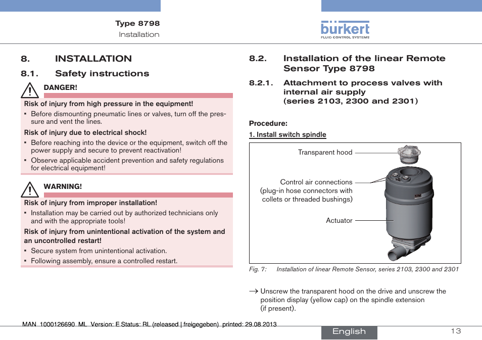 Installation | Burkert Type 8798 User Manual | Page 13 / 106