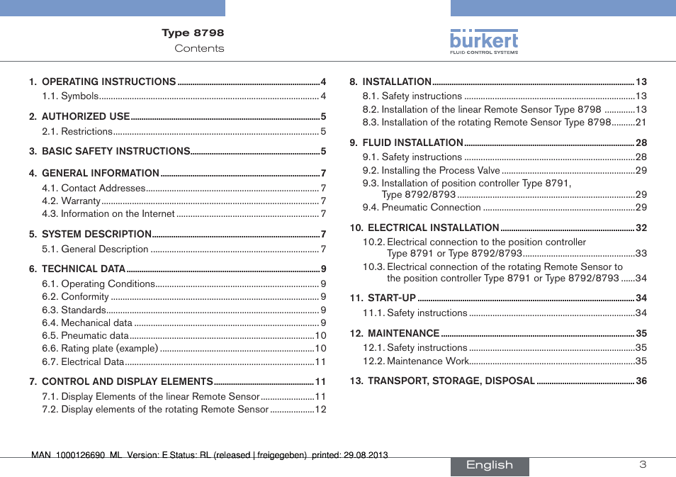 Burkert Type 8798 User Manual | Page 3 / 106