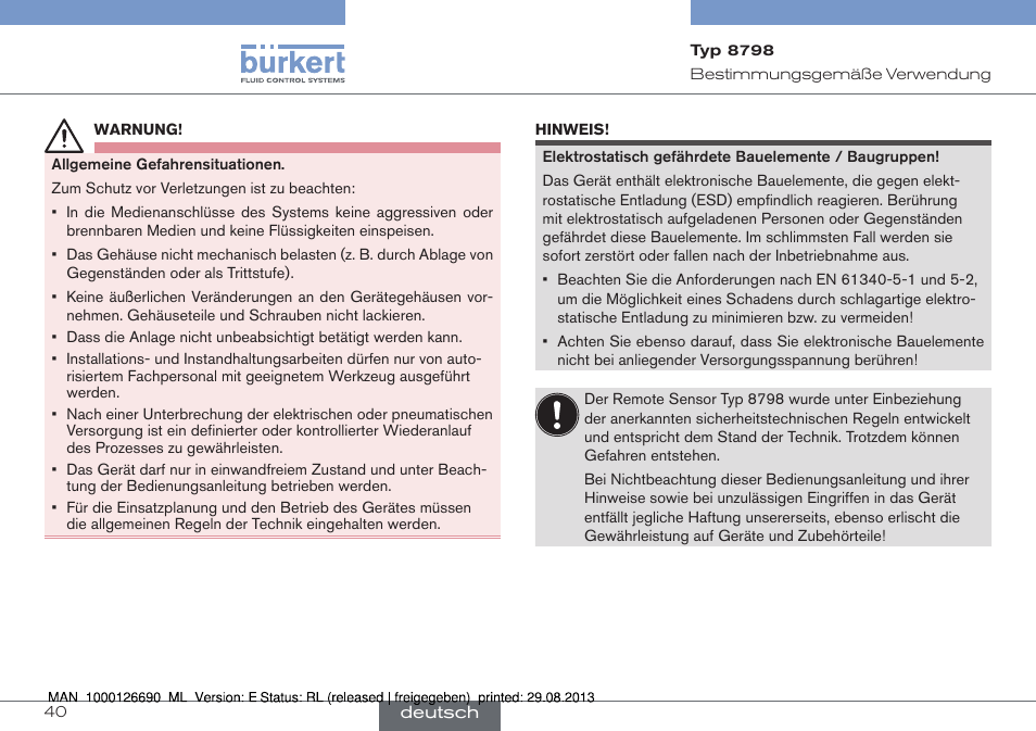 Burkert Type 8798 User Manual | Page 40 / 106