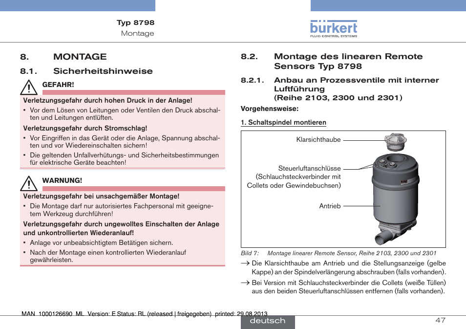 Montage | Burkert Type 8798 User Manual | Page 47 / 106