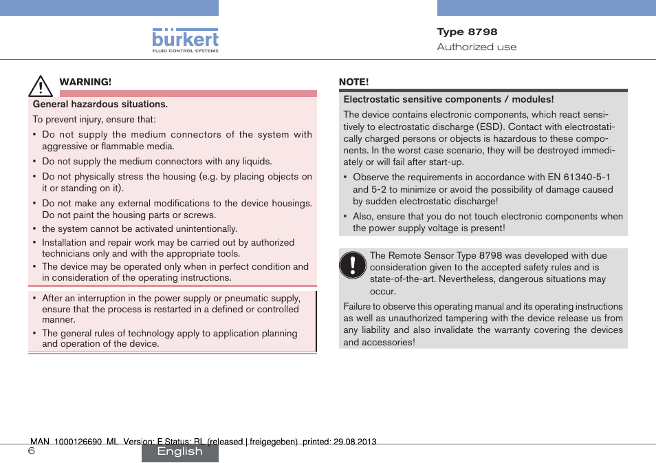 Burkert Type 8798 User Manual | Page 6 / 106