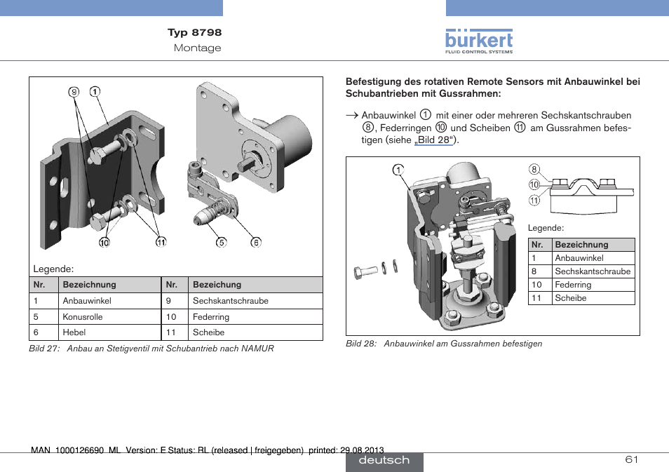 Befestigen (siehe „bild 27“) | Burkert Type 8798 User Manual | Page 61 / 106