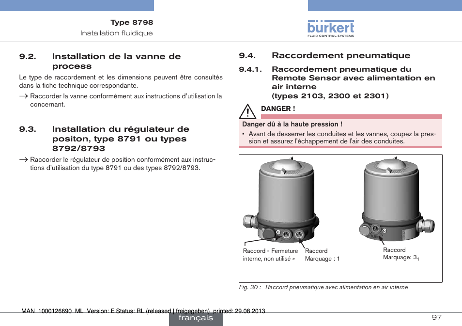 Ou types 8792/8793, Raccordement pneumatique | Burkert Type 8798 User Manual | Page 97 / 106