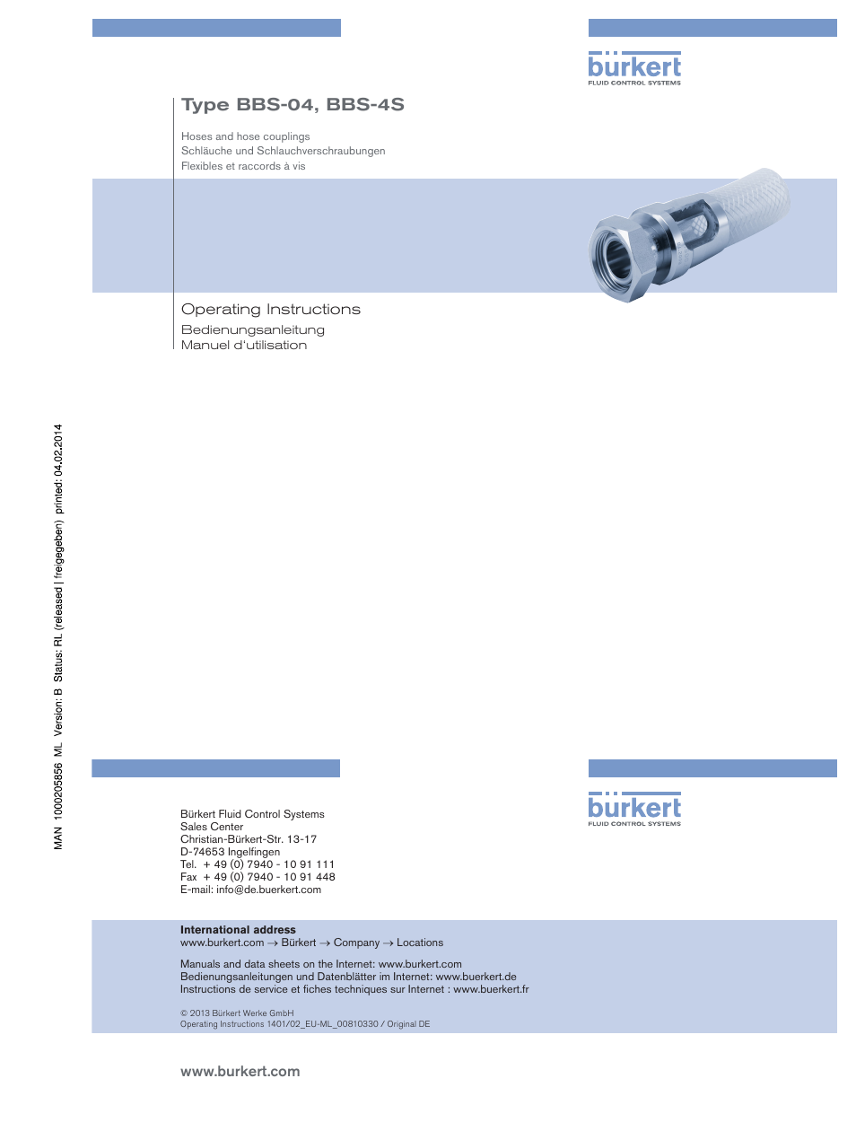 Français, Type bbs-04, bbs-4s | Burkert Type BBS-4S User Manual | Page 11 / 15