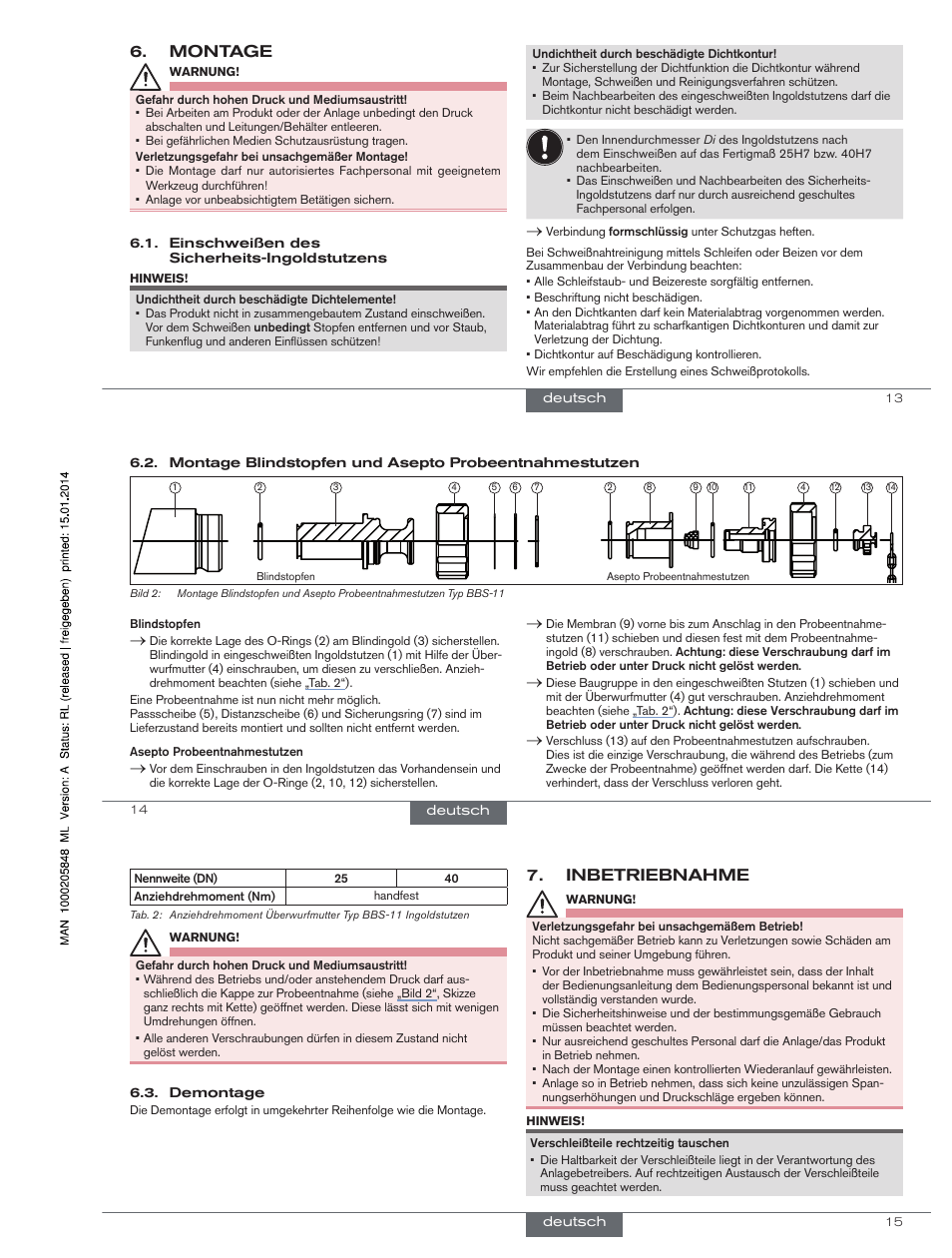 Montage, Inbetriebnahme | Burkert Type BBS-11 User Manual | Page 7 / 12