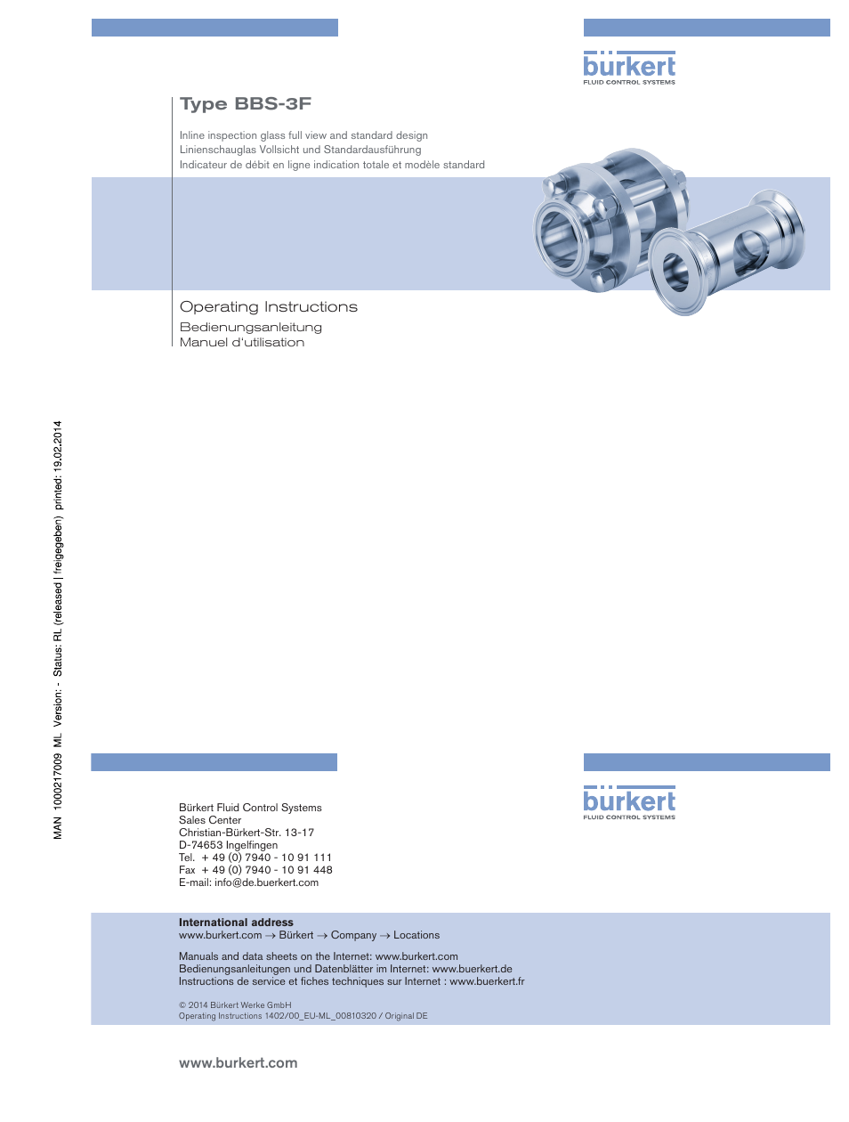 Deutsch, Type bbs-3f | Burkert Type BBS-3F User Manual | Page 5 / 12