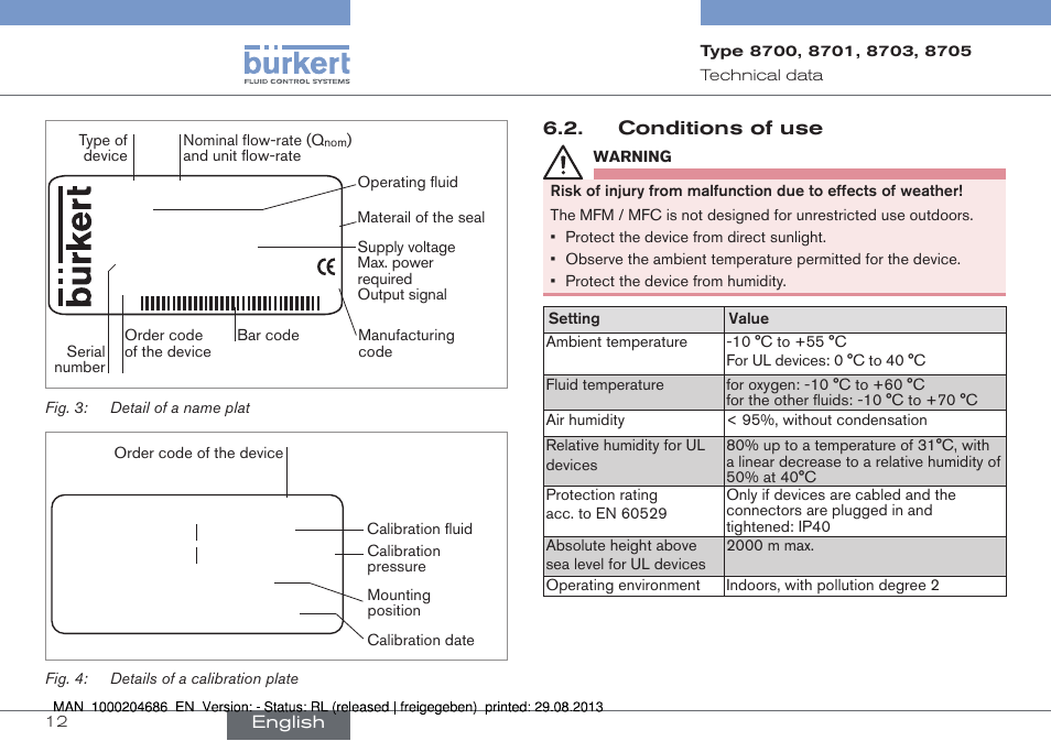 Conditions of use | Burkert Type 8715 User Manual | Page 12 / 52