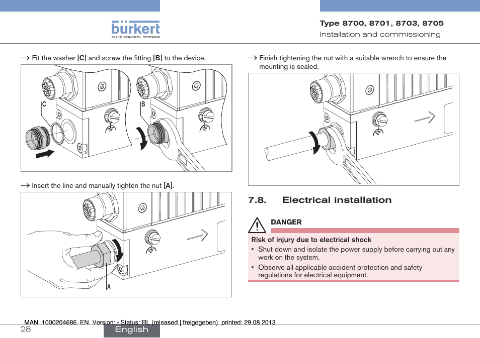 Electrical installation | Burkert Type 8715 User Manual | Page 28 / 52