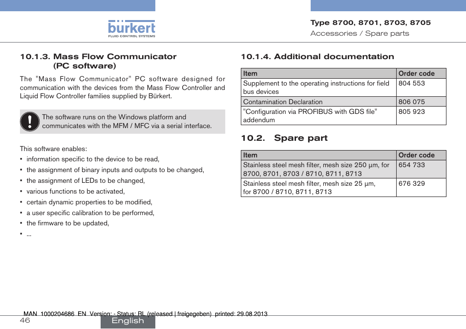 Spare part | Burkert Type 8715 User Manual | Page 46 / 52