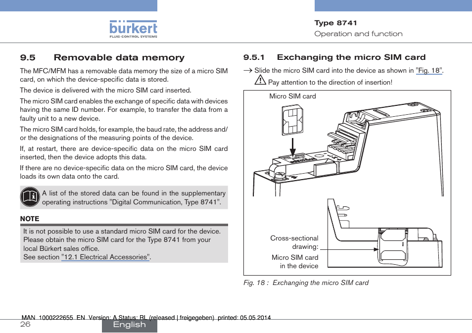 5 removable data memory | Burkert Type 8741 User Manual | Page 26 / 42