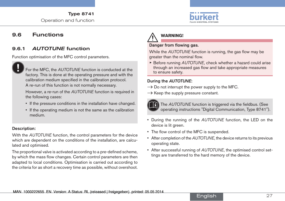 6 functions | Burkert Type 8741 User Manual | Page 27 / 42
