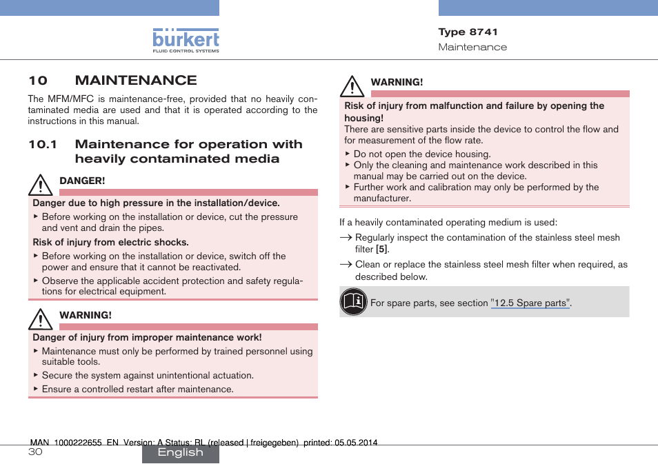10 maintenance, Media | Burkert Type 8741 User Manual | Page 30 / 42