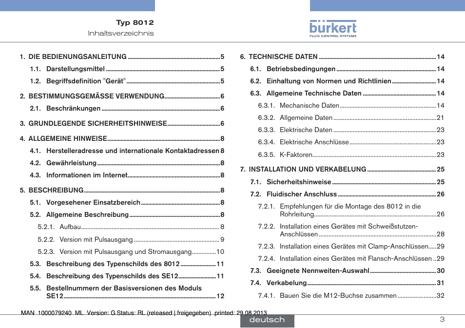 Bedienungsanleitung | Burkert Type 8012 User Manual | Page 47 / 136