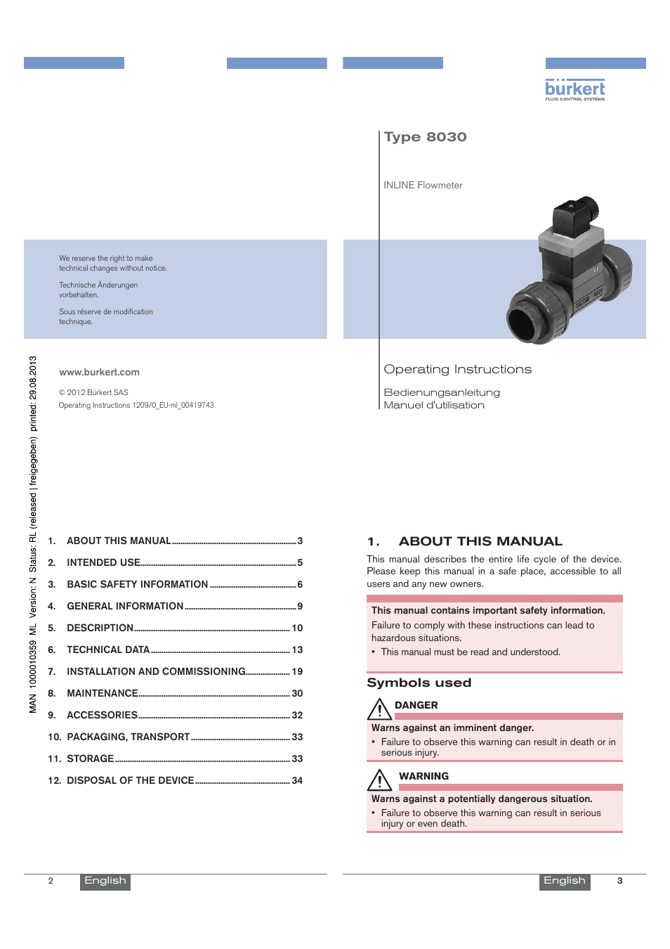 Burkert Type 8030 User Manual | 27 pages